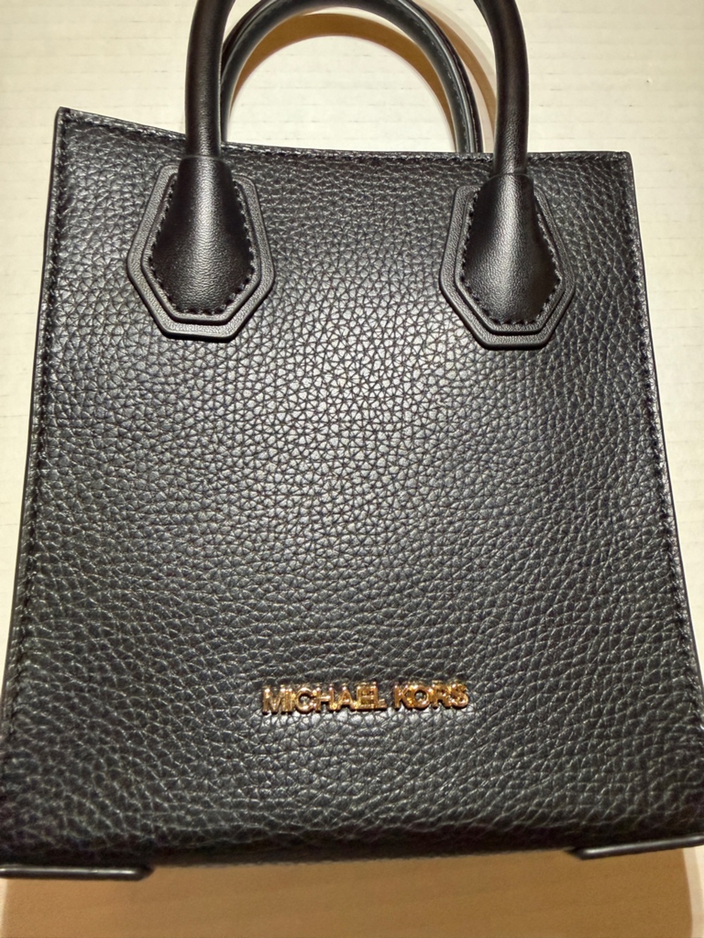 Michael Kors Black Pebbled Leather Tote with Gold Logo